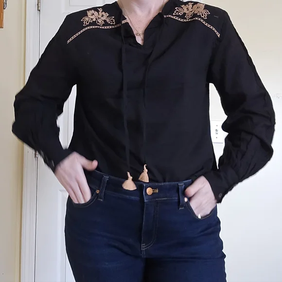 St Roche MORTIMER TOP Black Embroidered Hand Loom Cotton New - Picture 11 of 13